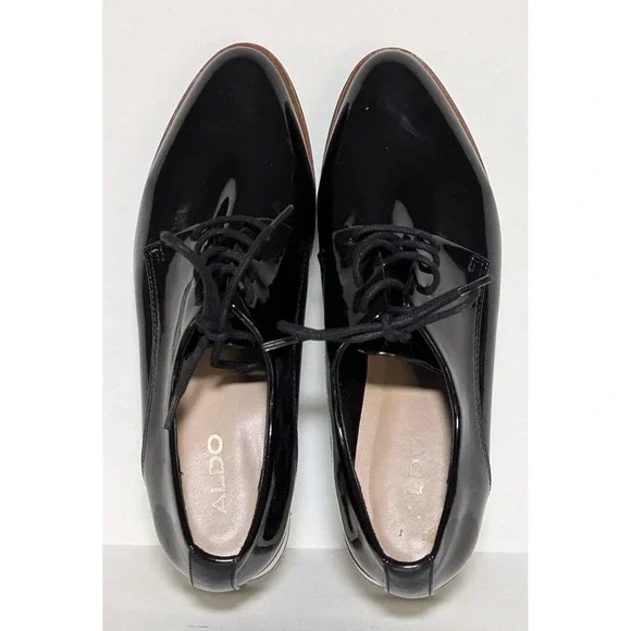 Aldo Women's Ereillan Oxfords Black Size 6.5M Faux Patent Leather Lace Ups - Picture 3 of 10